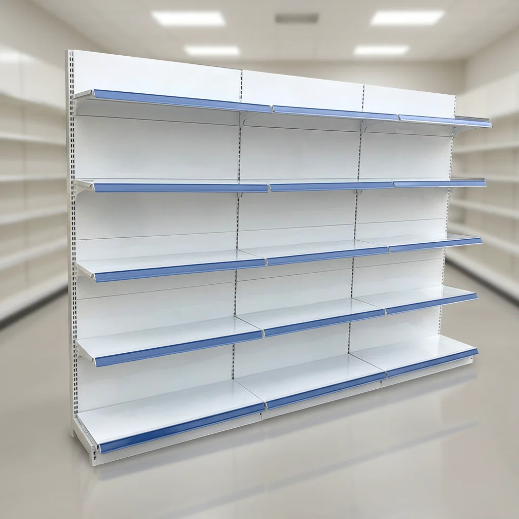 Heavy Duty Metal Supermarket Rack with Epoxy Powder Coating Single/Dual Sided Solid Shelves for Retail Stores