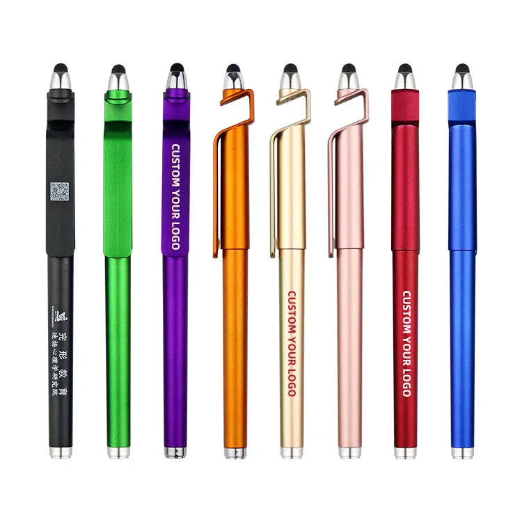 Promotional 3-in-1 Custom Logo Mobile Holder Soft Touch Screen Pen Ballpoint Multi-Function Ball Stylus 0.5mm Gel Plastic