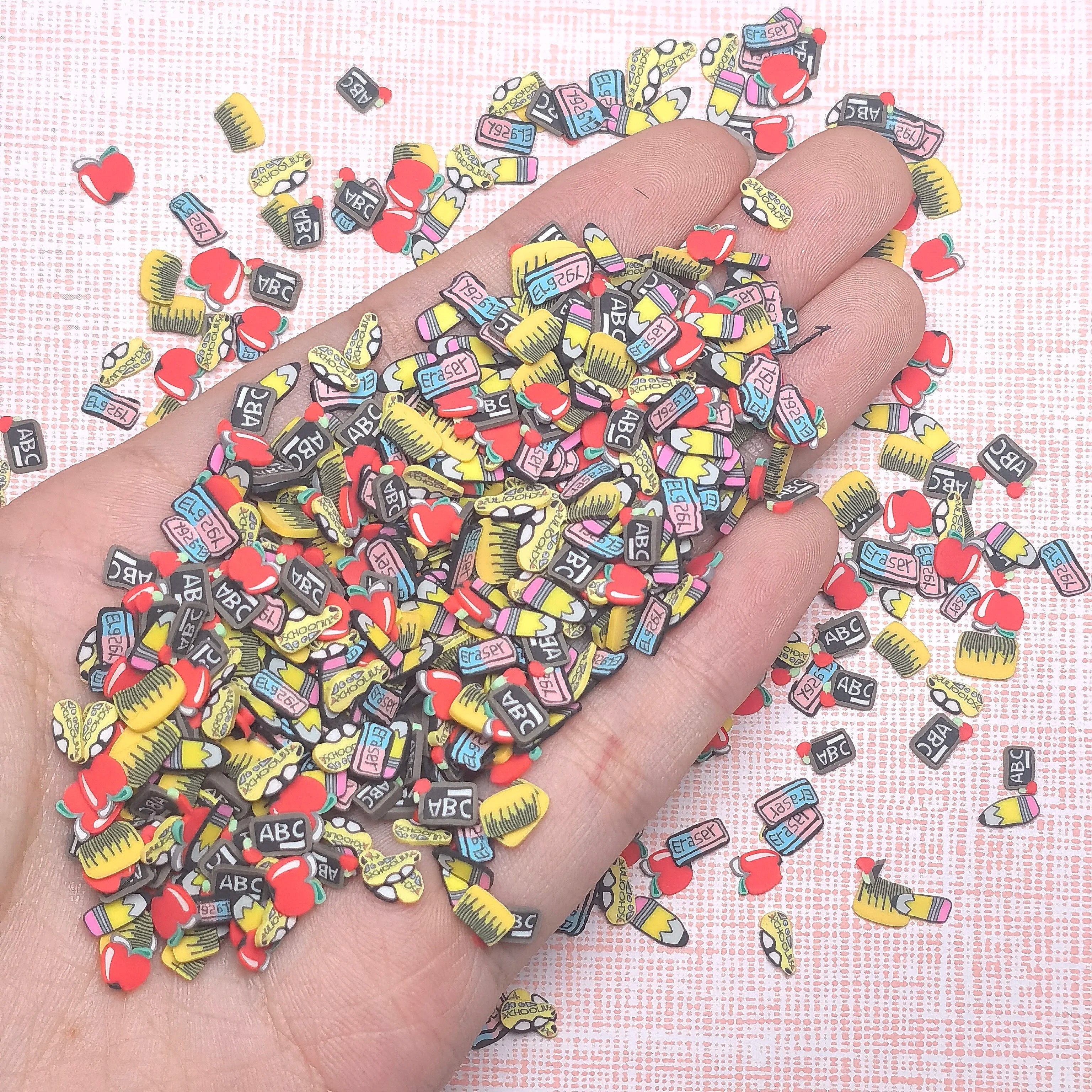 500g School Bus Cute Polymer Clay Slice Cartoon Eraser Black Board Slime Decor DIY Crafts Phone Case Nail Art Fillings Sprinkles