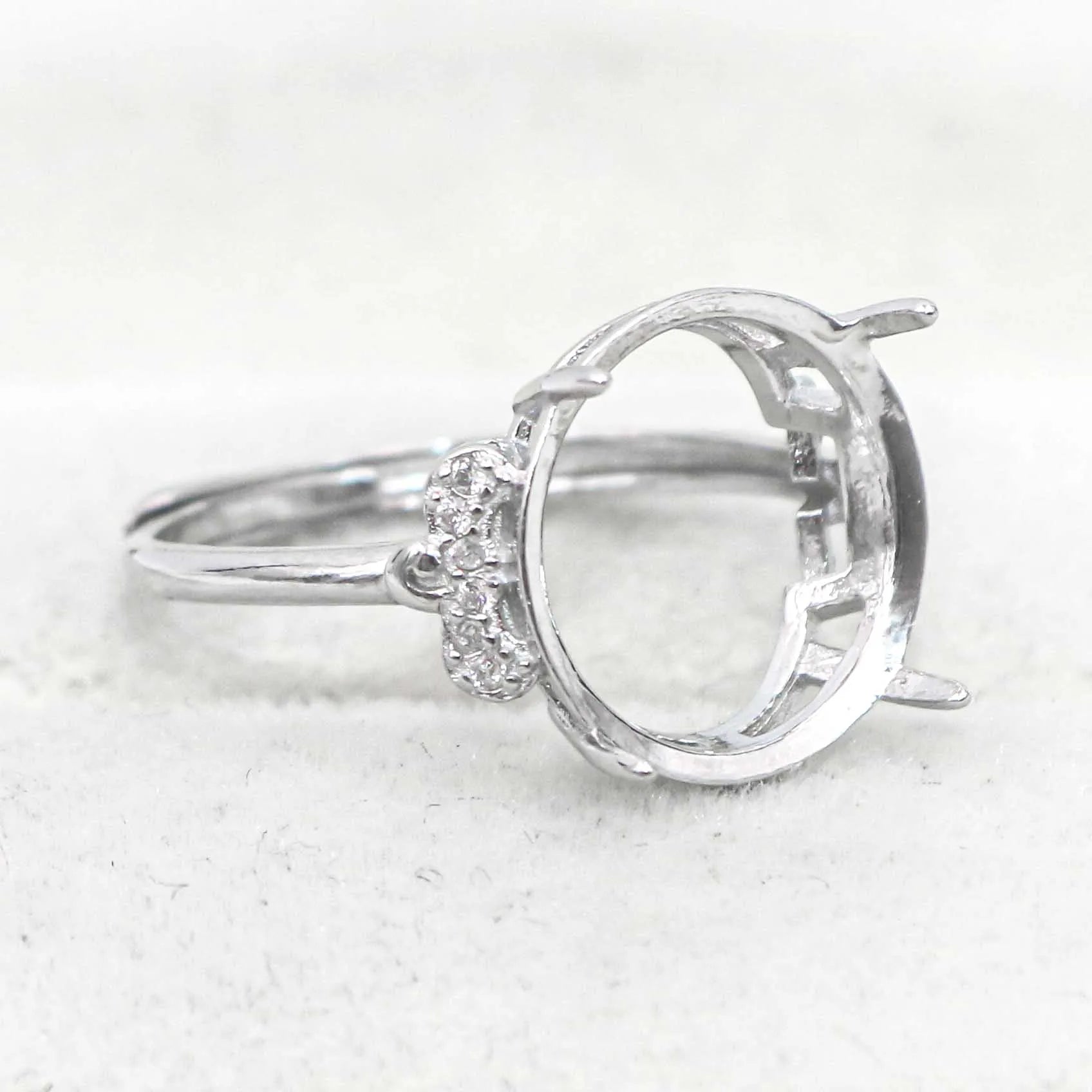 Sterling Silver 14*14mm Semi Mount Ring Empty Frame Blank Support Setting S925 Base Holder Without Center Stone for DIY Inlay
