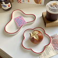 Solhui Ins Korea Irregular Ceramic Dessert Cake Plate Red Rim Bread Toast Ceramic Plate