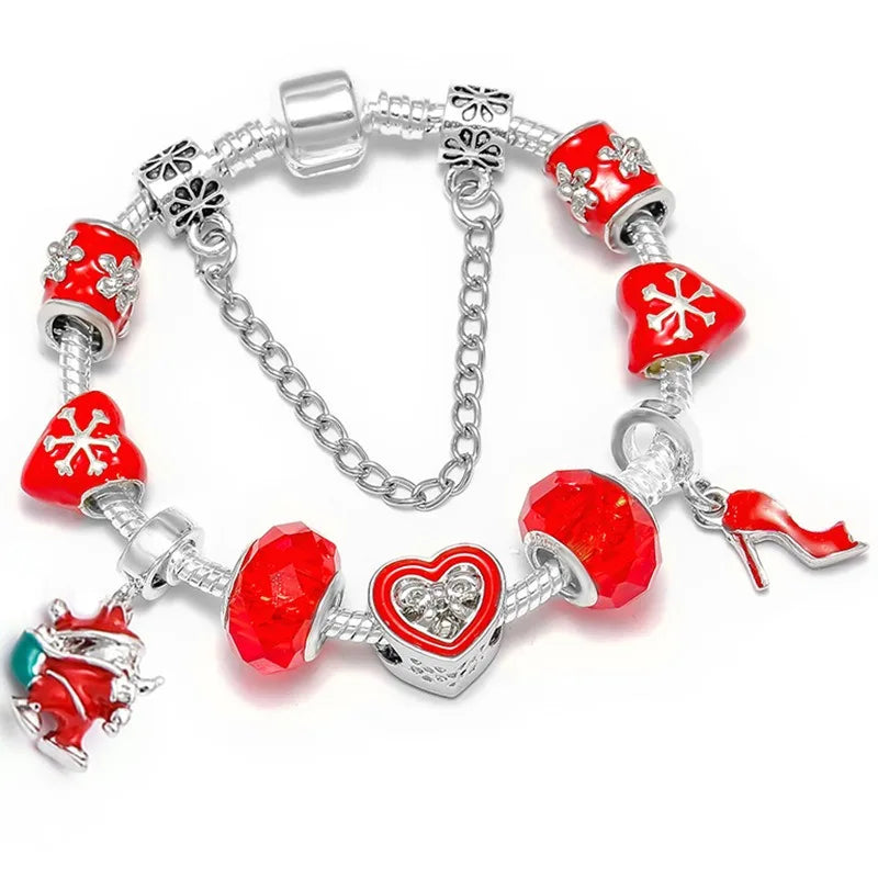 Gold Plated Santa Claus Red Heart Beaded for Bracelet Christmas Charm DIY Style for Girls Bulk Children's Bracelets for Families