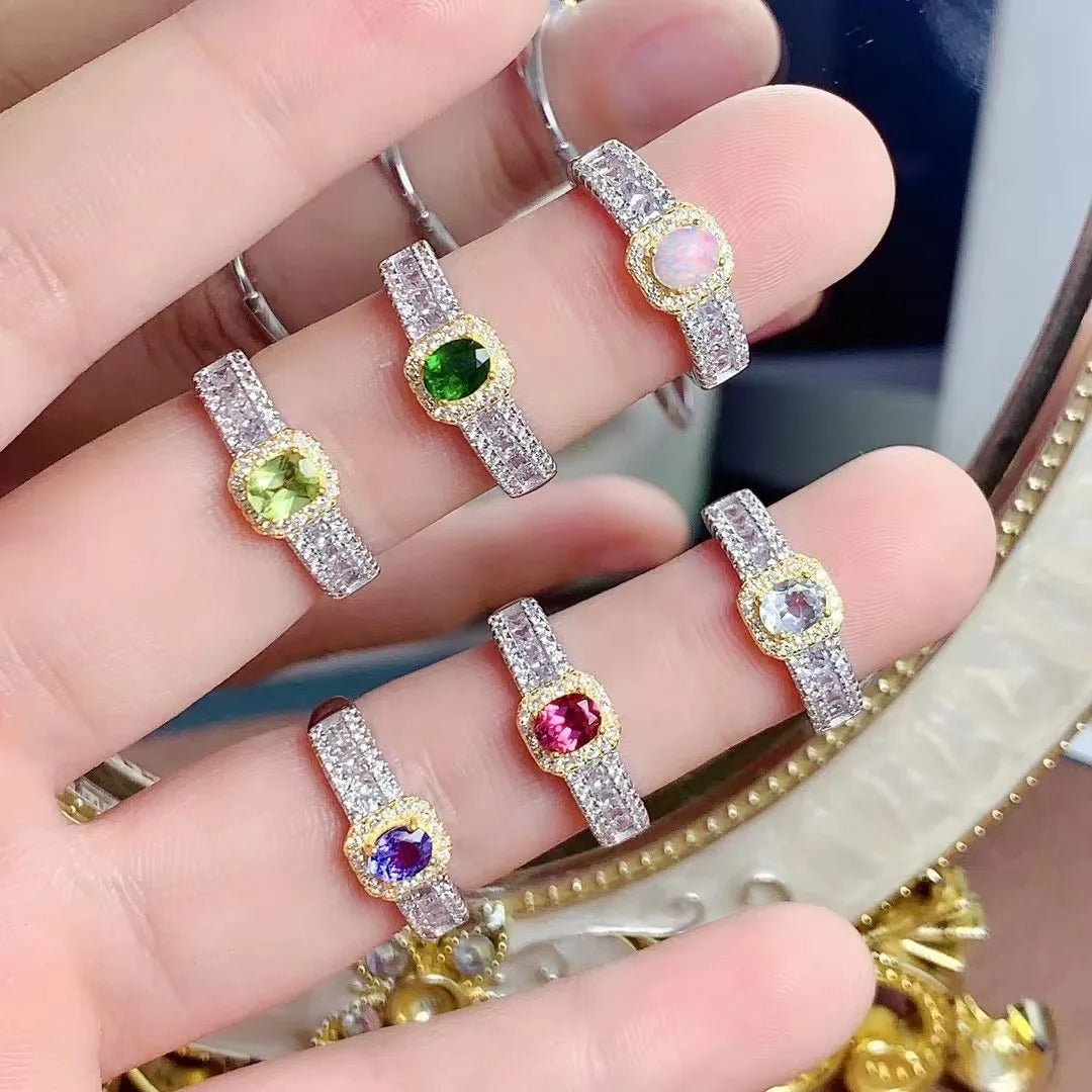New Design Competitive Good Price 925 Sterling Silver Mother Daughter Natural Gemstone Rings Party Classic