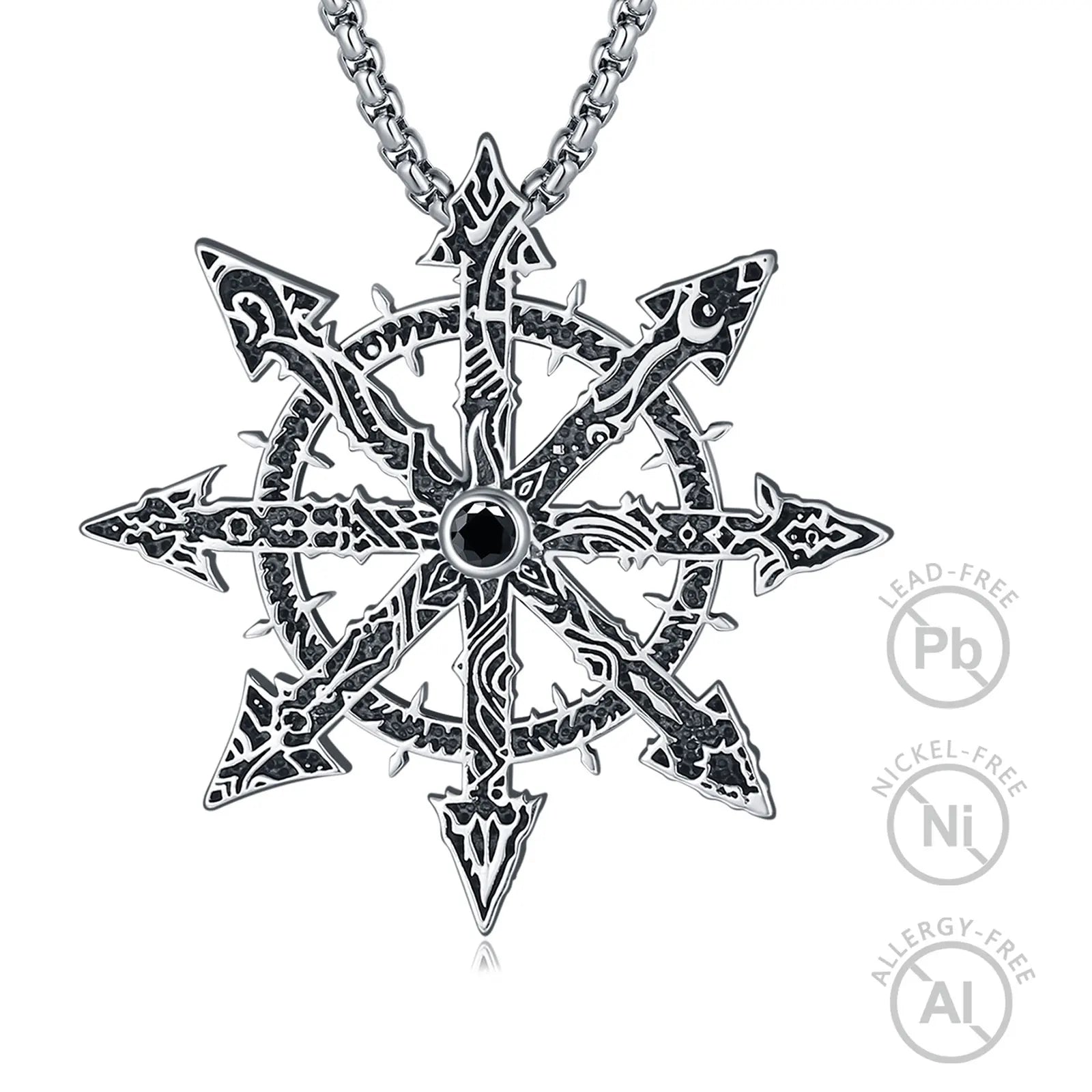 Merryshine 925 Sterling Silver Magic Sigil Star Jewelry Chaos Star Pendant Necklace