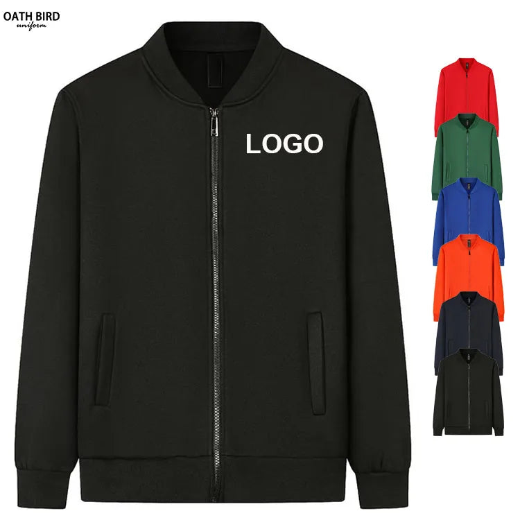 Wholesale Custom Logo Zipper-Up Solid Blank Baseball Uniform Bomber Jacket Solid Sportswear With Fleece for Men Manufacturer