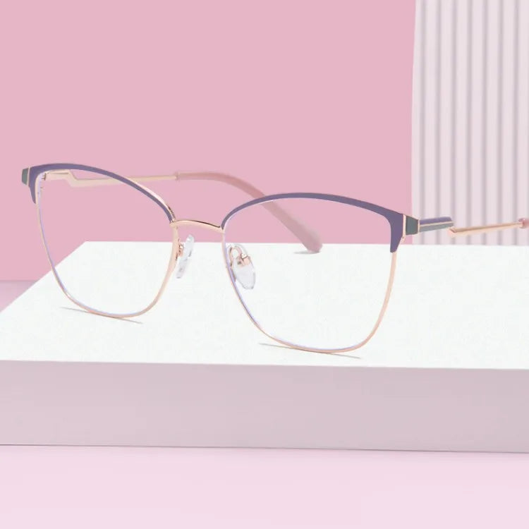 New Retro Eyeglasses Frame Trendy Eyewear Metal Cat Eye Ant Blue Light Round Frame Eyeglasses Optical Ladies Glasses