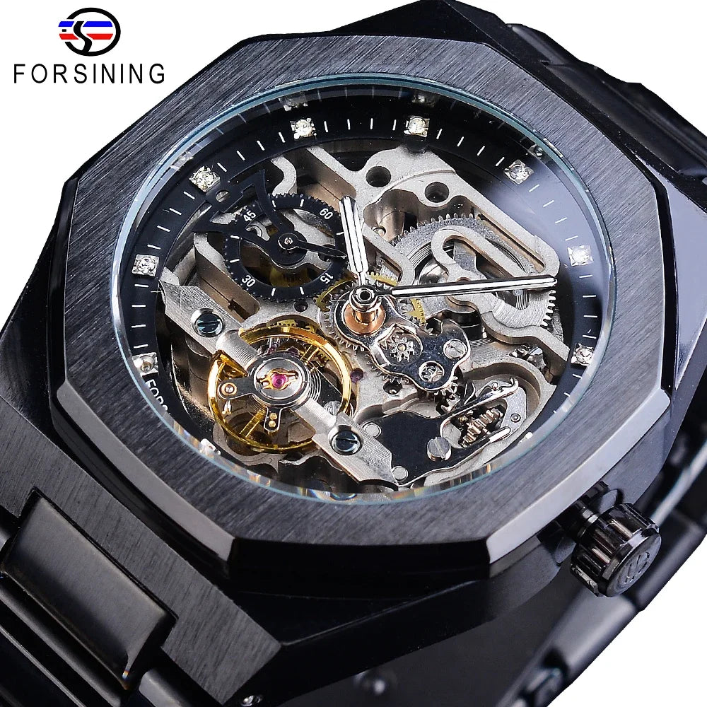 Forsining Tourbillion  Mechanical Steampunk Design Mens Waterproof Automatic Sport Wrist Watch Top Brand Luxury