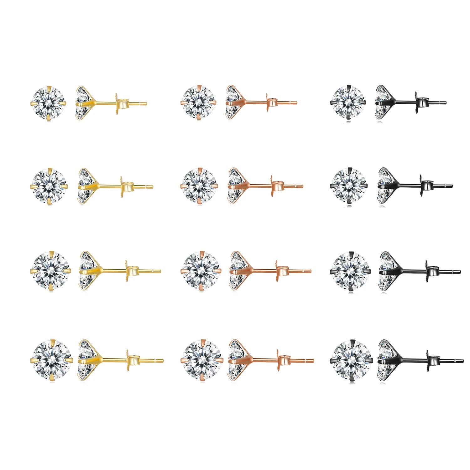 Wholesale 925 Sterling Silver Rose Gold Plated CZ Stud Earrings - Hypoallergenic Simple Earrings for Women Bridal Gift Ready
