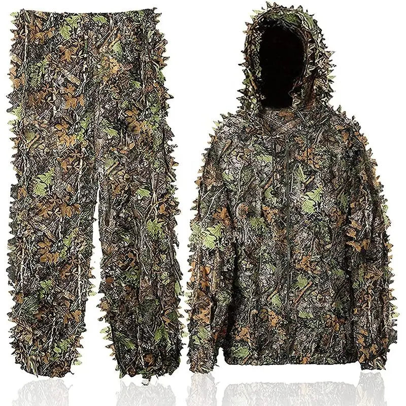 3D Green Leaf Gili Set Light and Breathable Outdoor Woodland Camouflage Suit Jungle Camouflage Wildlife Photography