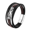 Punk Black Stainless Steel Magnetic Buckle Male Viking Braided Genuine Leather Bracelet for Man Hand Jewelry