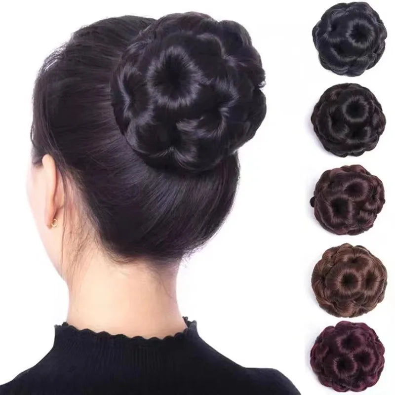 Factory Hair Extension Curly Clip in Hair Bun for Women Nine Flowers Heat Resistant Synthetic Fiber Chignon Bud
