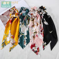 Girls Hot Sell Flower Pattern Elastic Hair Bands Scarf Chiffon Floral Hair Ties Scrunchies Headdress