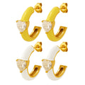 Fashion Stainless Steel Earrings Yellow White C Shaped Zircon Earrings