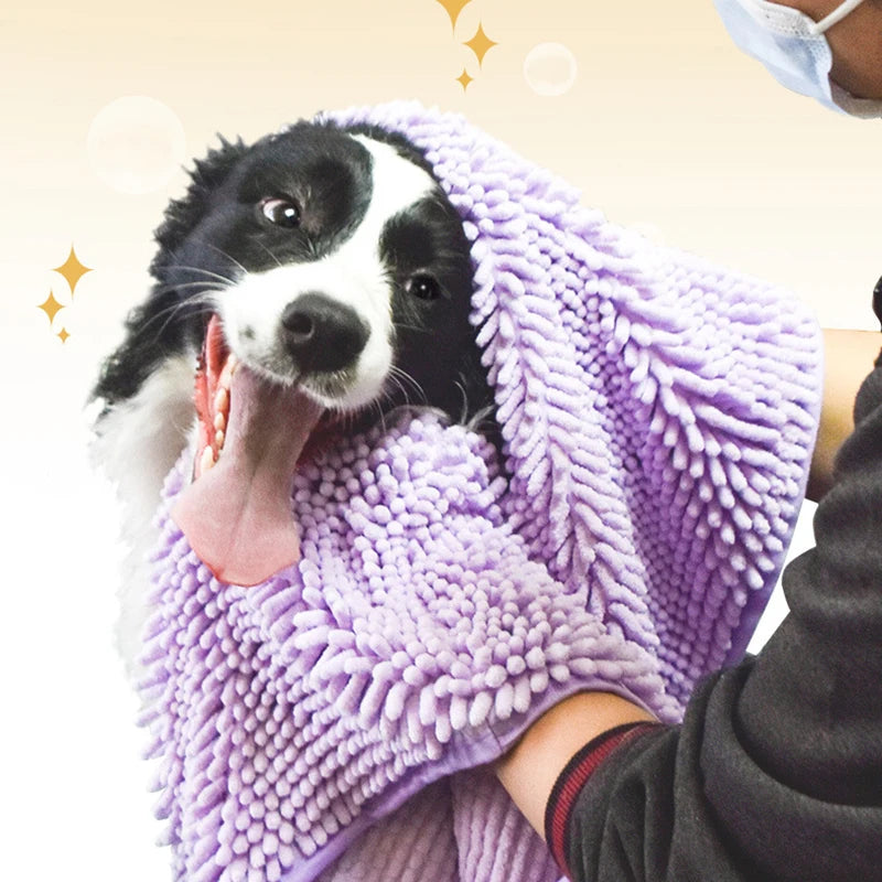 Soft Quick-dry Chenille Microfiber Pet Drying Towel Super Water Absorbent Dog Cat Dry Hair Pet Bath Towel With Hand Pockets