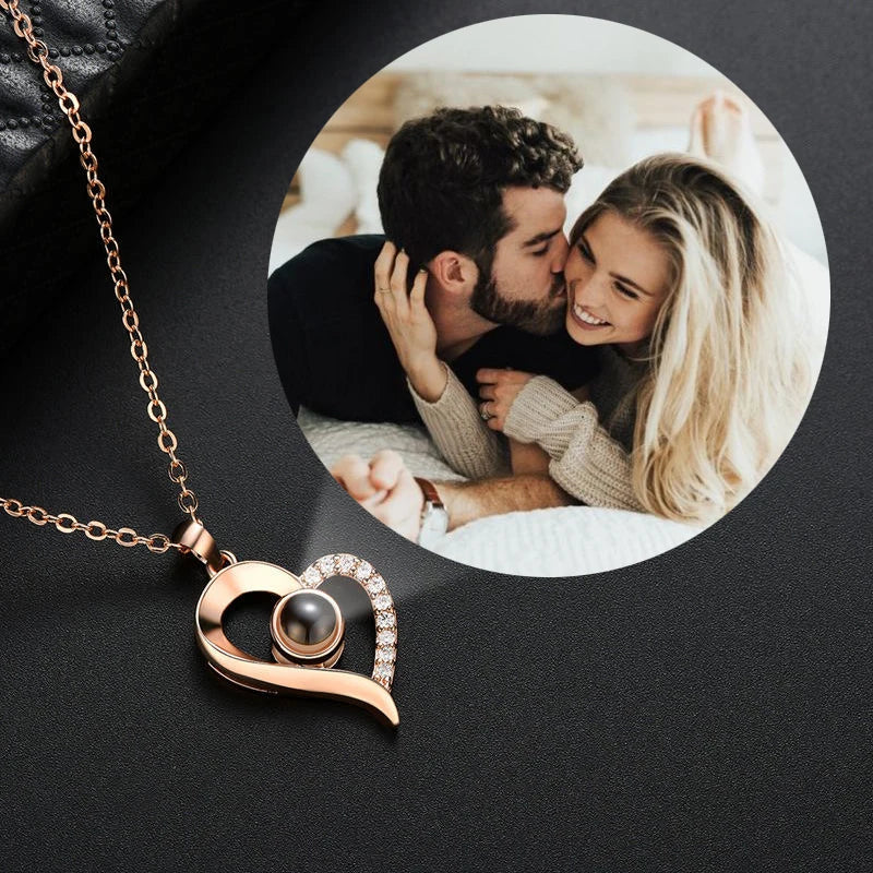 Custom Projection Photo Necklace  Couple Necklace Diamond Heart Projection Picture Women Necklace