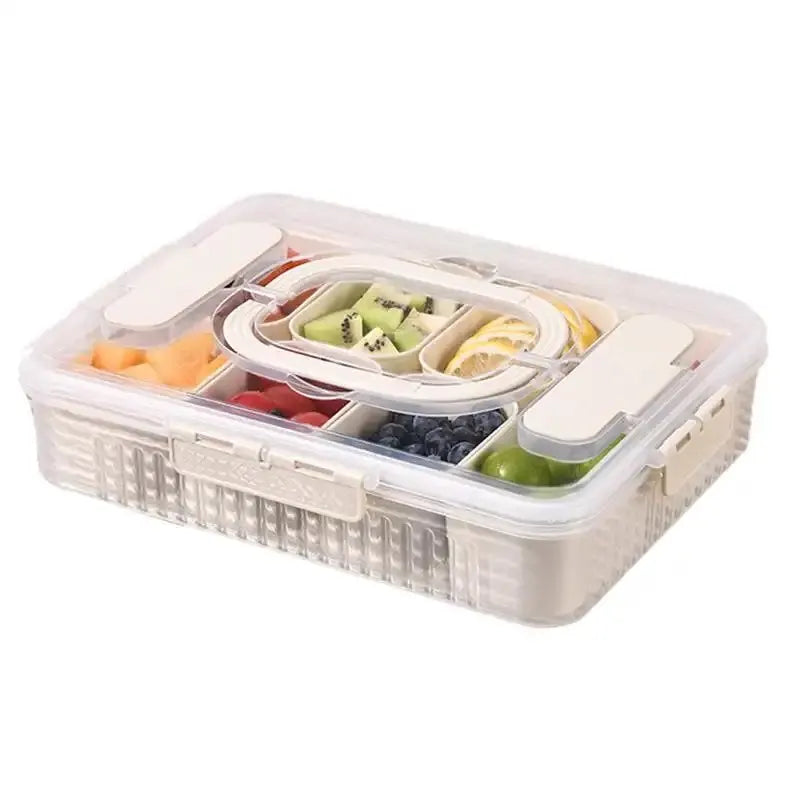 Fruit Fridge Storage Containers Veggie Tray With Fork 8-Compartment Divided Food Storage Containers Vegetable Tray Portable