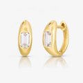 LOZRUNVE Custom Clear Zirconia Bezel Baguette Bold Huggie Earring Silver 925