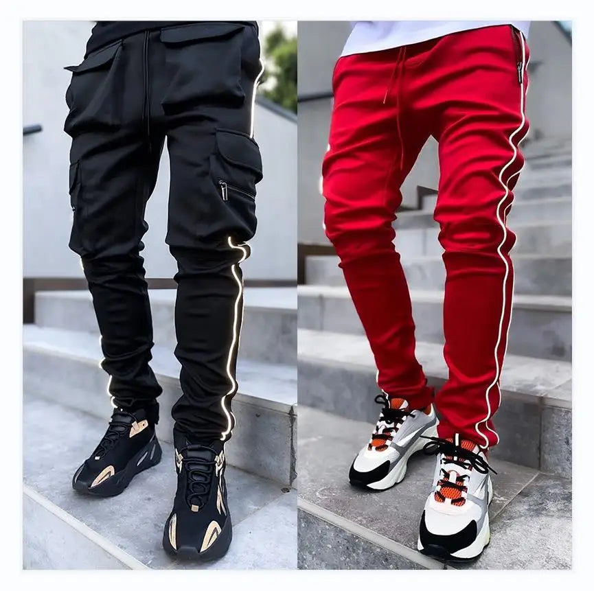 Custom Cargo Pants Men Stretch Multi-bag Reflective Straight Tube Sports Fitness Casual Men's Jogger Pants
