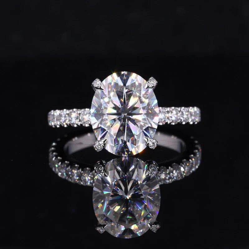 Starsgem Custom Made 14kt White Solid Gold 3 Carat Oval Brilliant Cut Moissanite Engagement Ring