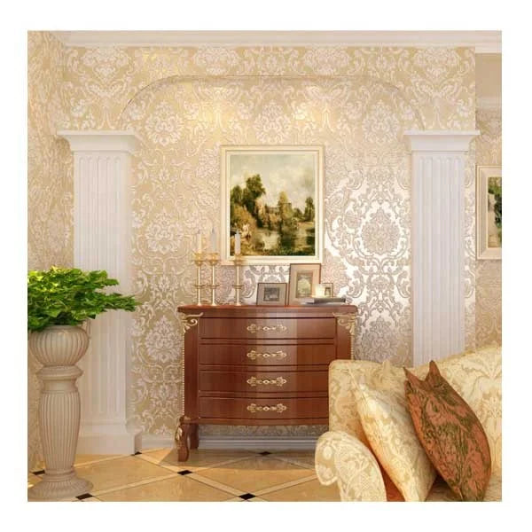 Non Woven Damascus Wallpaper Bedroom Living Room 3D Tv Background Luxury Wallpaper Light Yellow Damascus Wallpaper 3d