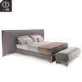 King Queen Size Purple Leather Upholstered Italian Design Soft Bed Stainless Steel Solid Wood Construction Modern Luxury Villa
