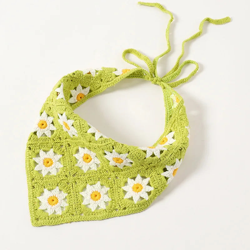 Holiday Summer Women Knitting Flower Geometric Crochet Headband Triangle Scarf Hairband for Ladies Accessories Daisy Bandanna
