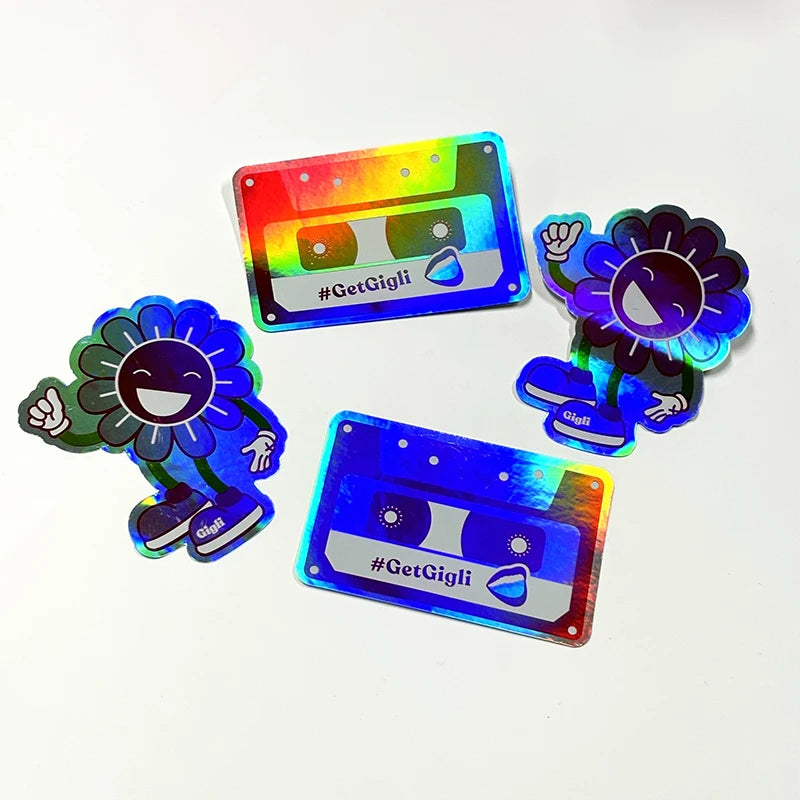 Cartoon UV Protection Waterproof Vinyl Rainbow Sticker Laser Label Self Adhesive Custom Holographic Die Cut Logo Sticker