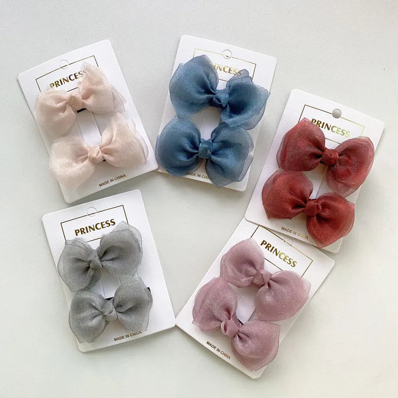 Fashion Sweet Cute Children Bow Hair Clips Girls Handmade Gauze Color Hair Clip Hair Accessories