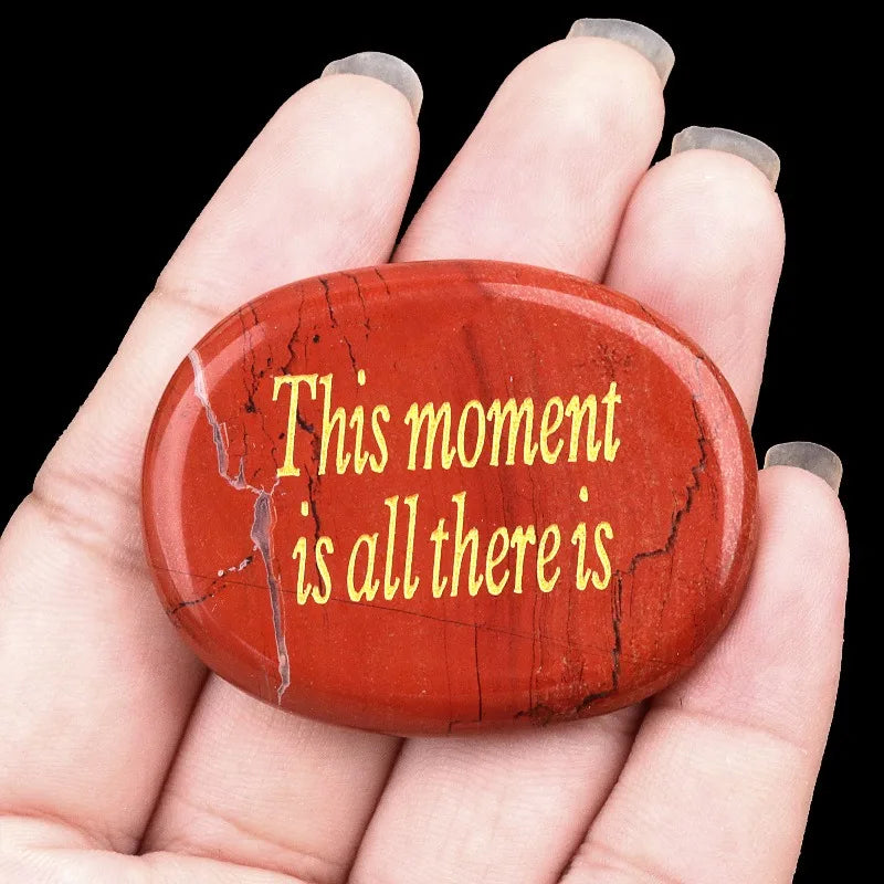 This Moment Is All There Is Crystal Thumb Worry Stone Hand Carved Healing Crystal Pocket Palm Stone for Meditation Reiki