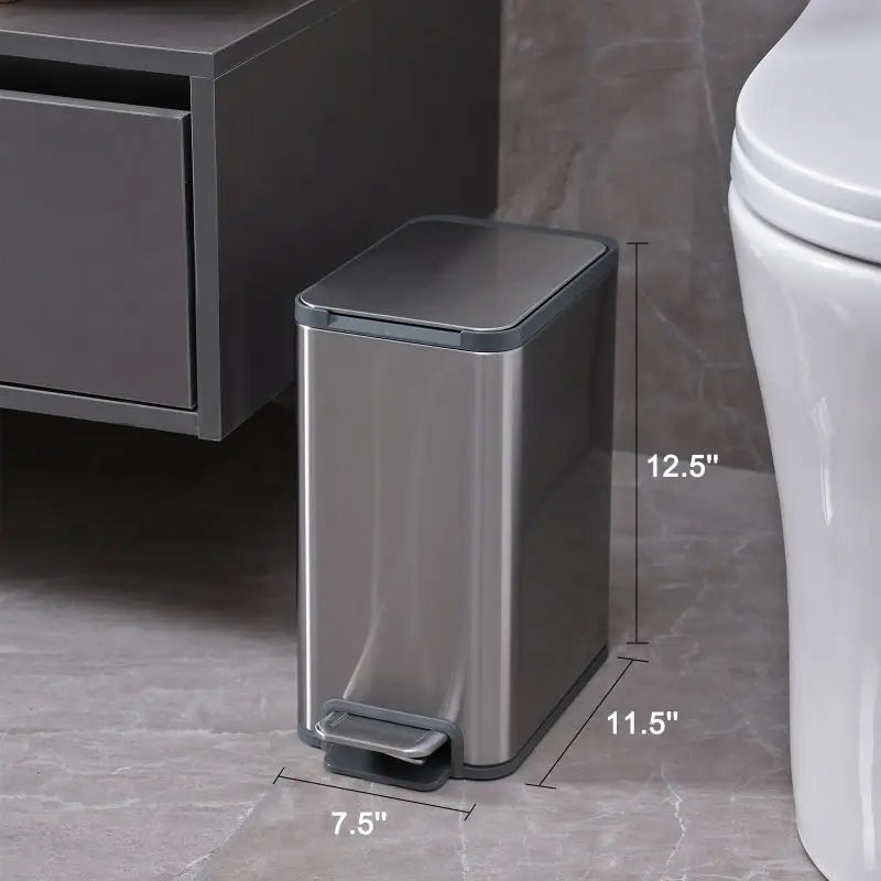 Iintelli Metal Touchless Kitchen Customized Stainless Steel Step Foot Pedal Rectangular Trash Can with Lid
