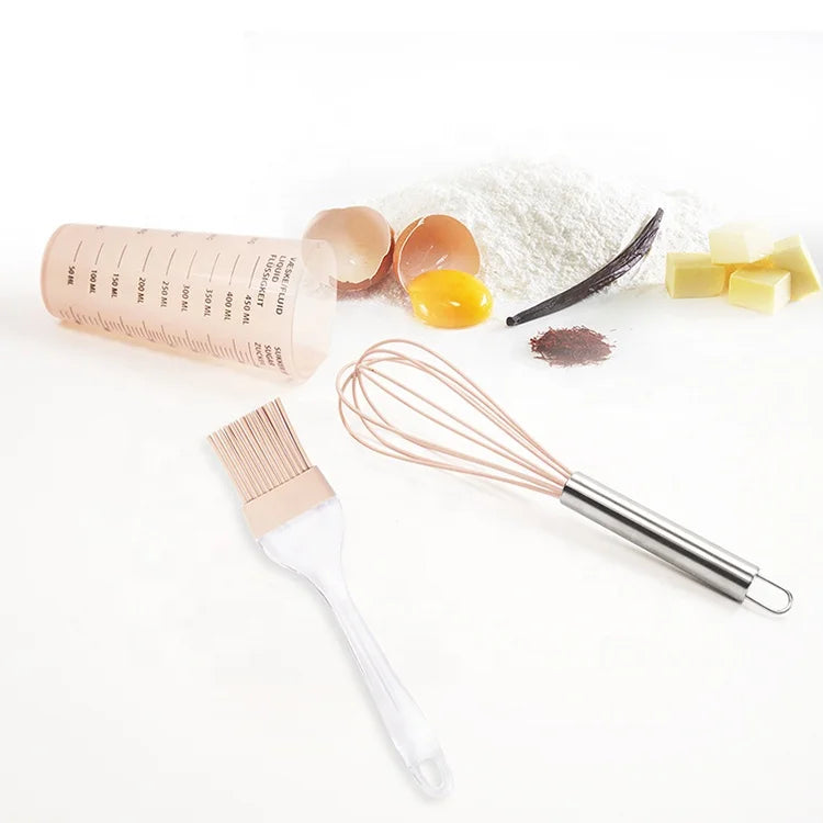 4-Piece New Home Cooking Plastic Baking Set Wooden Silicone Handle Spot Cake Cream Spatula Oil Sweep Egg Beater Graduated Cup