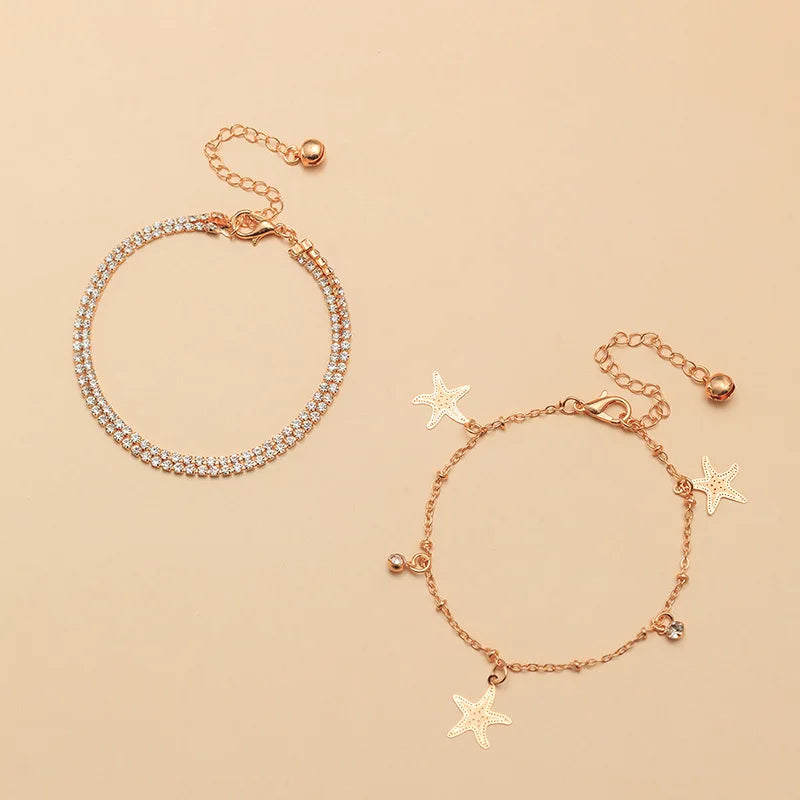 HOVANCI Star Anklet 5 Lucky Moon and Star Anklet for Women Stainless Steel Non Tarnish Starfish Sign Anklets Bracelets