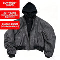 Men's Vintage Grey Hooded Bomber Jacket 2 in 1 Detachable Hoodie Streetwear Casual Varsity Coat for Autumn Winter