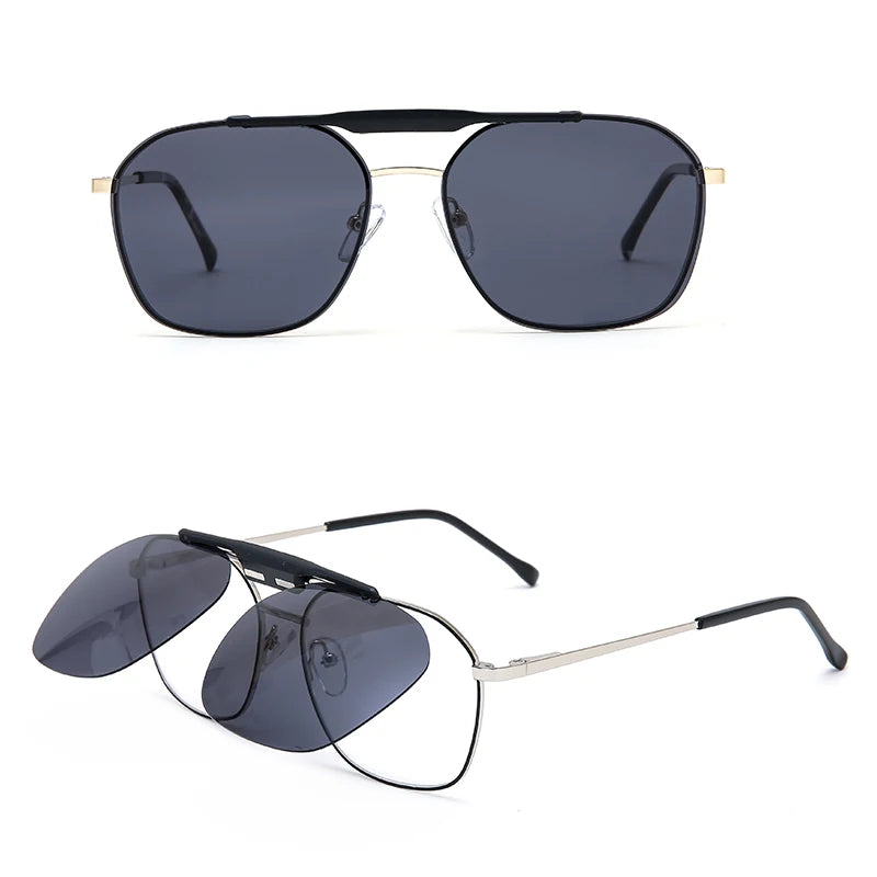 Oversized 1 in 1 Magnetic Fashion Double Beam Metal Sunglasses Polarized TAC Lens 2022 Newest Polarized Mens Sunglasses