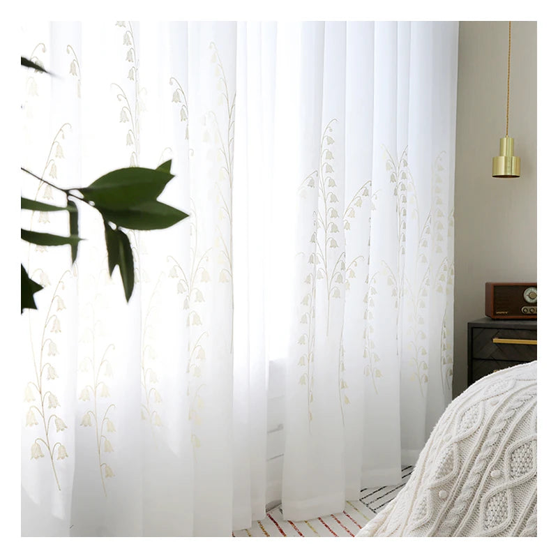 Innermor Modern White Farmhouse Style 100% Polyester Customizable Size Curtains for Living Room Embroidered Luxurious Tulle