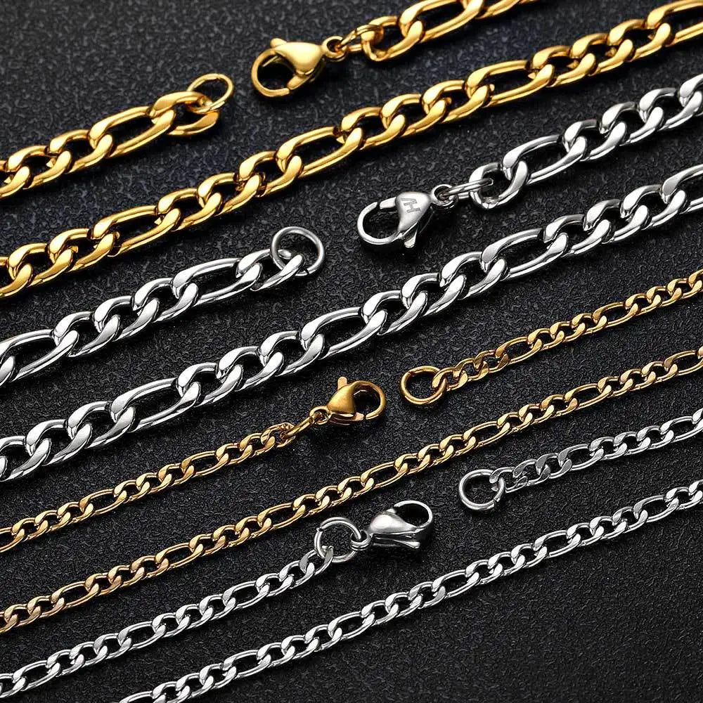18k Gold Plated Chains Stainless Steel 3mm Sleek Figaro Necklace Women Dainty NK Chain Figaro Chain Necklace Waterproof Jewelry