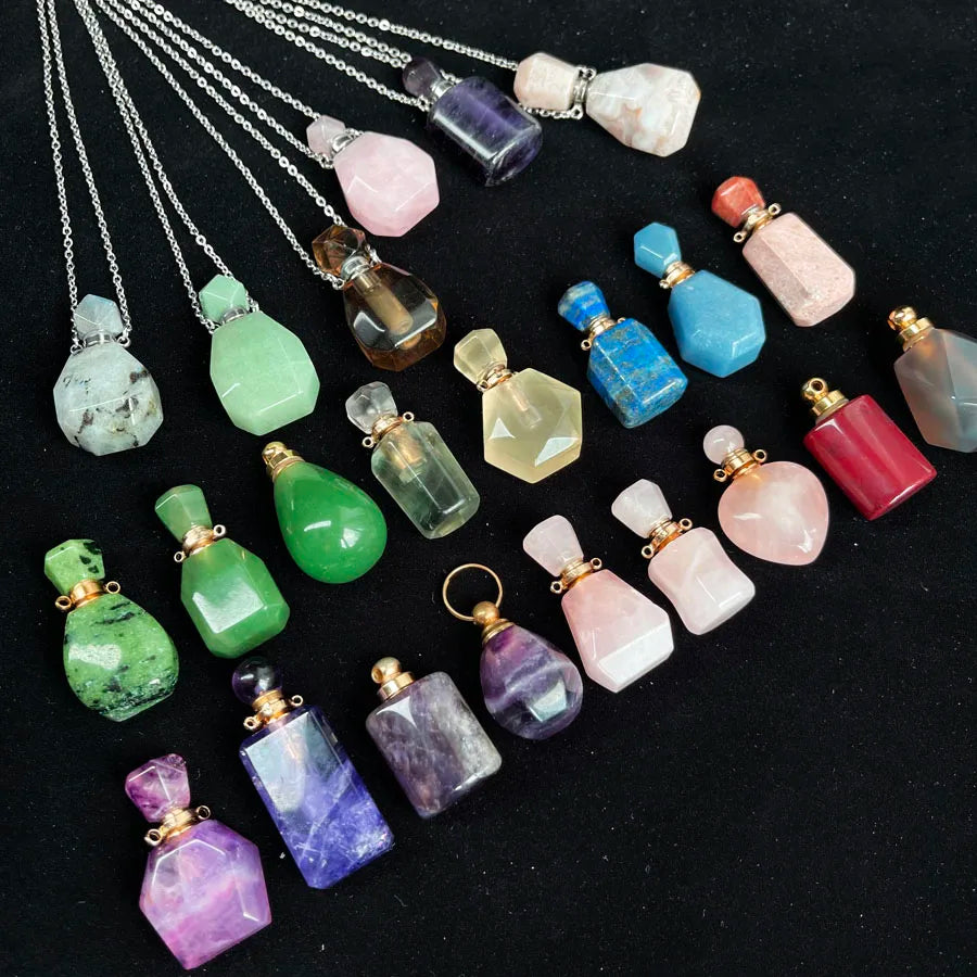 Wholesale Natural Mixed Amethyst Perfume Essential Oil Bottles Agate Rose Quartz Crystal Perfume Bottle
