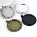 25mm Inner Size Antique Silver Plated Bronze Black Vintage Floral Pendant Cabochon Base Setting Charms Blank Trays MegaBDM