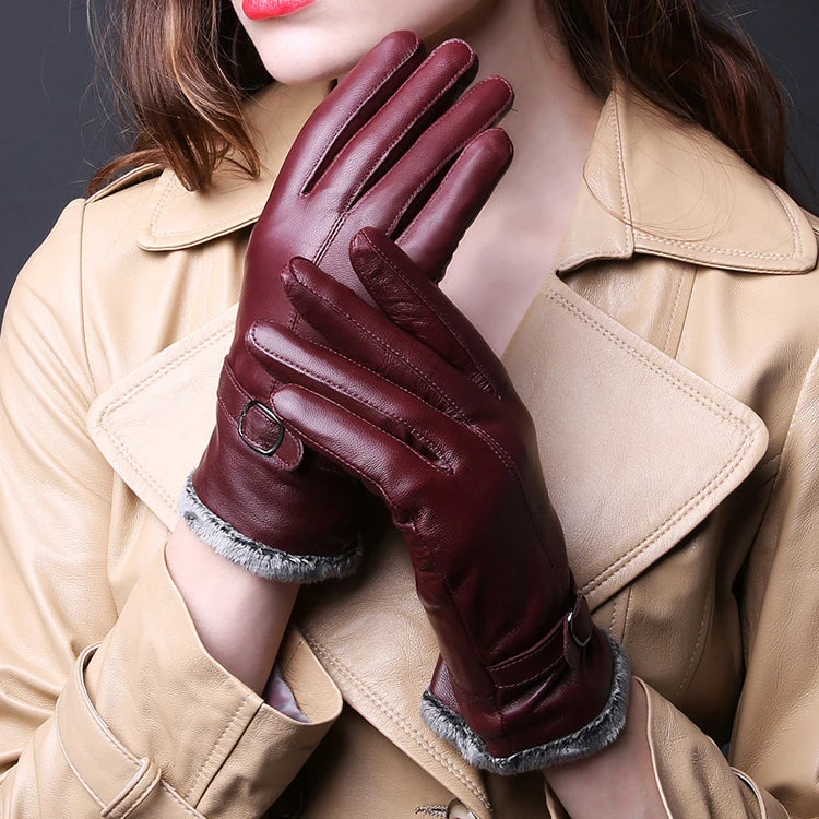Factory Wholesale Genuine Sheepskin Gloves Winter Warm Genuine Leather Gloves for Women Outdoor Soft Lamb Woman Gloves