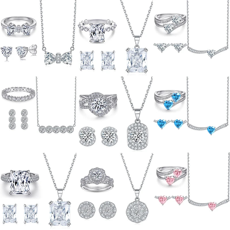 Simple Jewelry Set Good Jewelry Diamonds Halo Fashion Classic Colored Stones S925 Sterling Silver Set