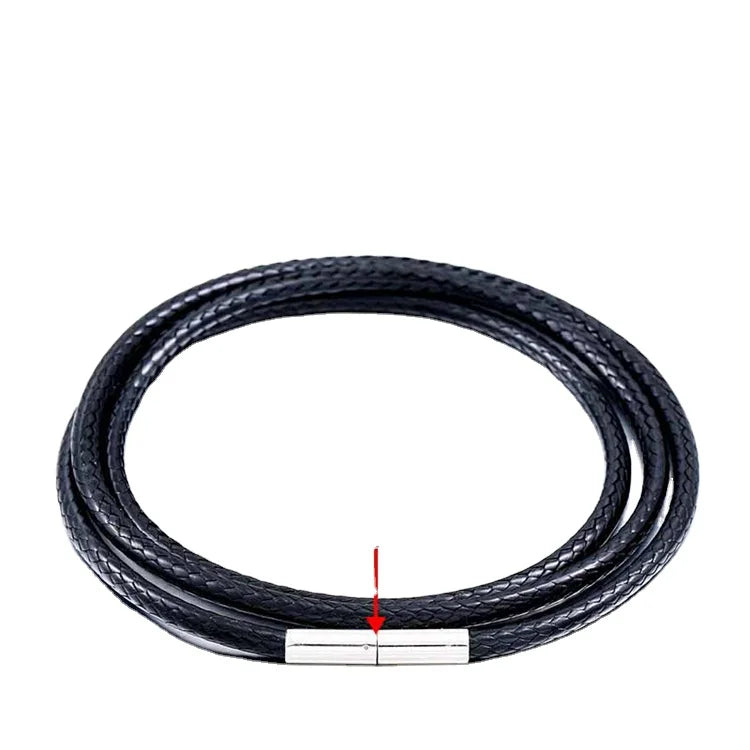 SS8-PSXL019 Steel Soldier Woven Vintage Stainless Steel Buckle Leather Rope Chain Black Necklace Leather Rope