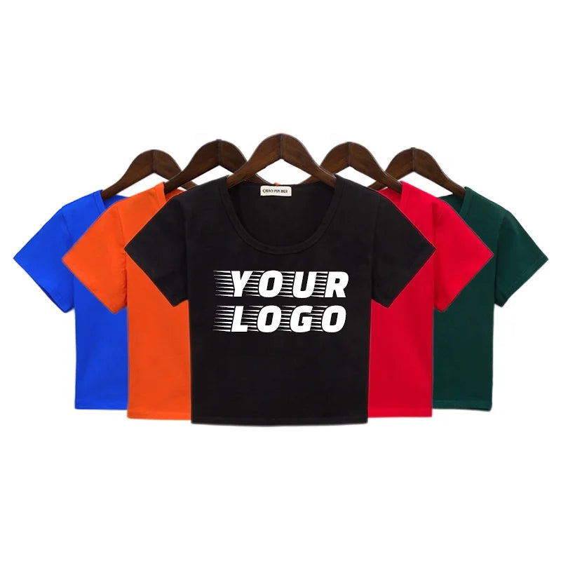 Wholesale Custom logo Girl's Crop T-Shirts O Neck Printing Tshirt 100% Cotton Shirts Crop Shirts