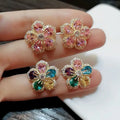 Korean Exquisite and Elegant Zircon Crystal Flower Light Luxury Earrings Ins Cherry Blossom Earrings for Women