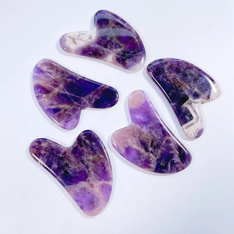 Huiying Heart Guasha Board Massage Crystal Stone Amethyst Handmade Scraping Gua Sha