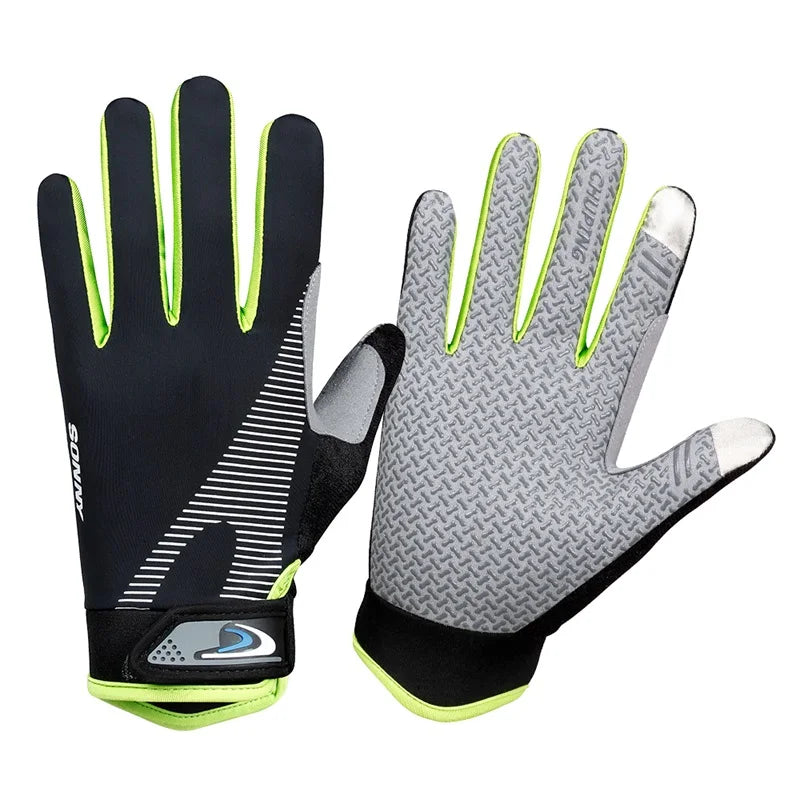 Fashion Cheap Spring Anti Slip Breathable Cycling Bike Riding Touch Screen Full Finger Gloves