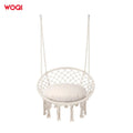 Woqi Outdoor Folding Hanging Swing Chair Round Metal Macrame with Bamboo Wood Panel for Garden Patio or Living Room Furniture