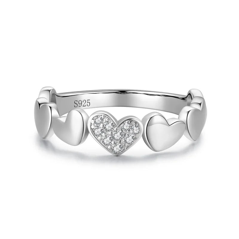 Hainon 925 Sterling Silver Ring Heart Shiny Zircon Micro Inlaid Rings Women Valentine's Day Jewelry Wholesale 2022
