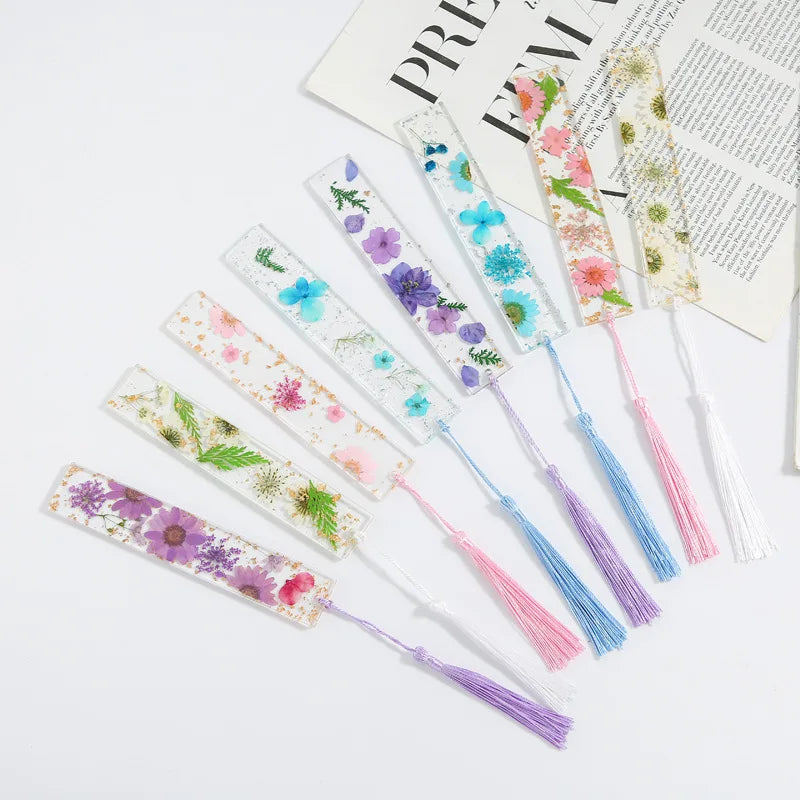 Fashion Dried Flower Resin Bookmark Colorful Tassels Bookmark for Student