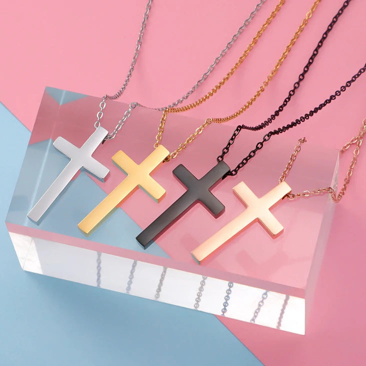 Fashion Non Tarnish Silver Rose 18K Gold Plated 316L Stainless Steel Cross Pendant Necklace Jewelry for Women