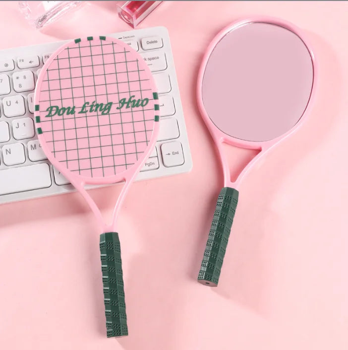 New Arrival Customize Logo Tennis Racket Shaped Handheld Makeup Mirror for Beauty Salon